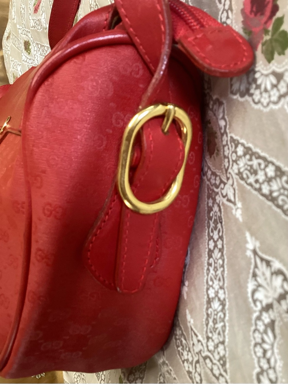Vintage Gucci Micro-Monogram Red Leather Half-Moon Crossbody Shoulder Bag EUC - Picture 7 of 16